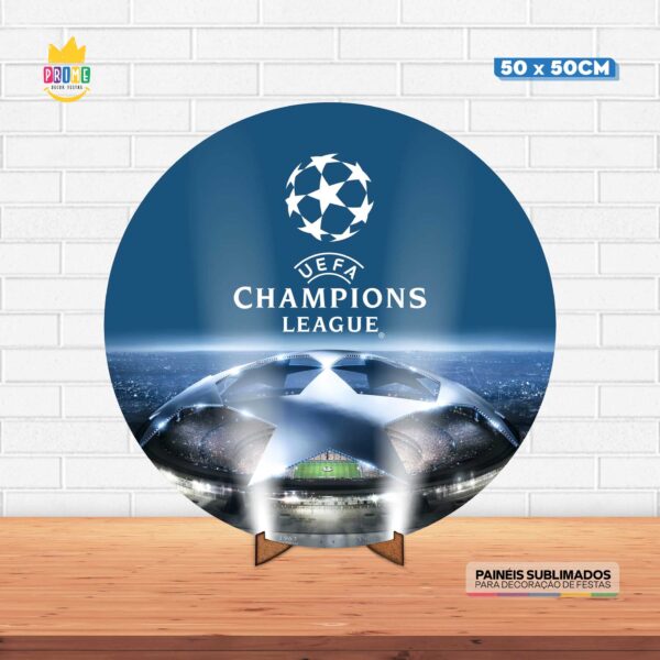 Painel Redondo 3D Futebol Champions Tecido 50cm X 50cm Com Suporte MDF