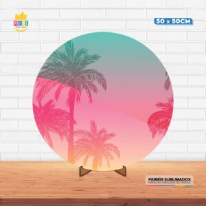Painel Redondo 3D Tardezinha Tecido 50cm X 50cm Com Suporte MDF