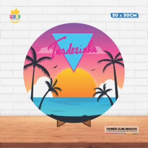 Painel Redondo 3D Tardezinha Tecido 50cm X 50cm Com Suporte MDF