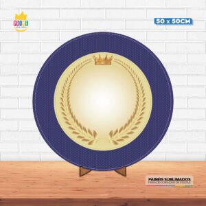 Painel Redondo 3D Coroa Tecido 50cm X 50cm Com Suporte MDF