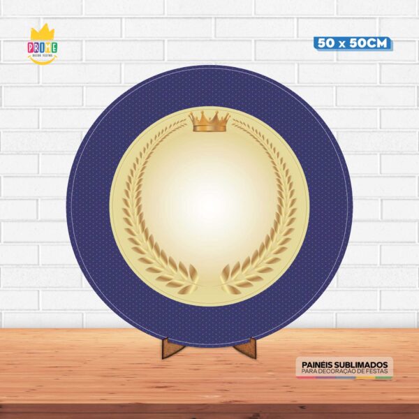 Painel Redondo 3D Coroa Tecido 50cm X 50cm Com Suporte MDF
