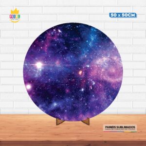 Painel Redondo 3D Galáxia Tecido 50cm X 50cm Com Suporte MDF