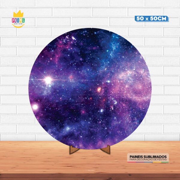Painel Redondo 3D Galáxia Tecido 50cm X 50cm Com Suporte MDF