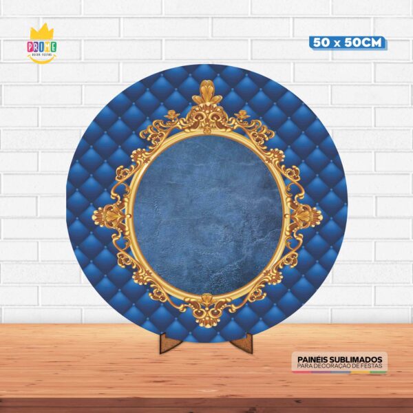 Painel Redondo 3D Coroa Tecido 50cm X 50cm Com Suporte MDF