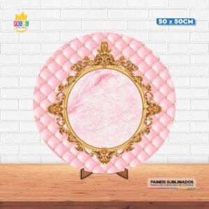 Painel Redondo 3D Coroa Tecido 50cm X 50cm Com Suporte MDF