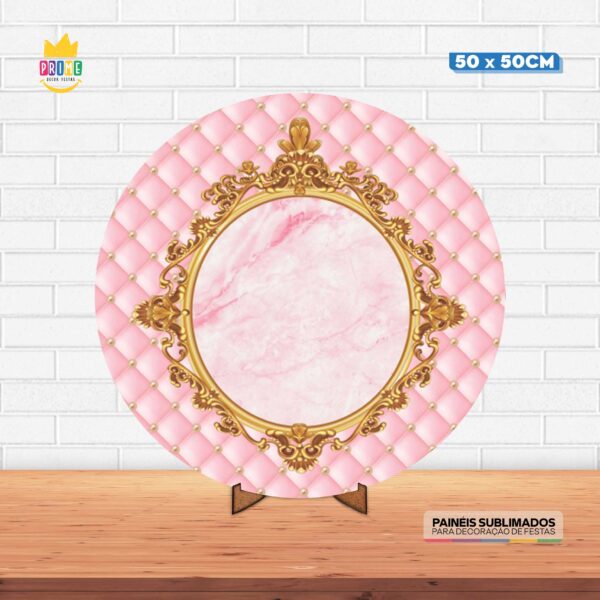 Painel Redondo 3D Coroa Tecido 50cm X 50cm Com Suporte MDF