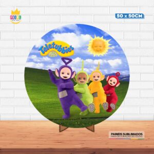 Painel Redondo 3D Teletubbies Tecido 50cm X 50cm Com Suporte MDF