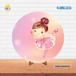 Painel Redondo 3D Bailarina Cute Tecido 50cm X 50cm Com Suporte MDF
