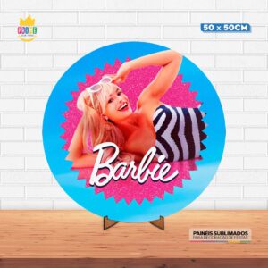 Painel Redondo 3D Barbie Tecido 50cm X 50cm Com Suporte MDF