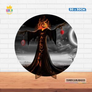 Painel Redondo 3D Halloween Tecido 50cm X 50cm Com Suporte MDF