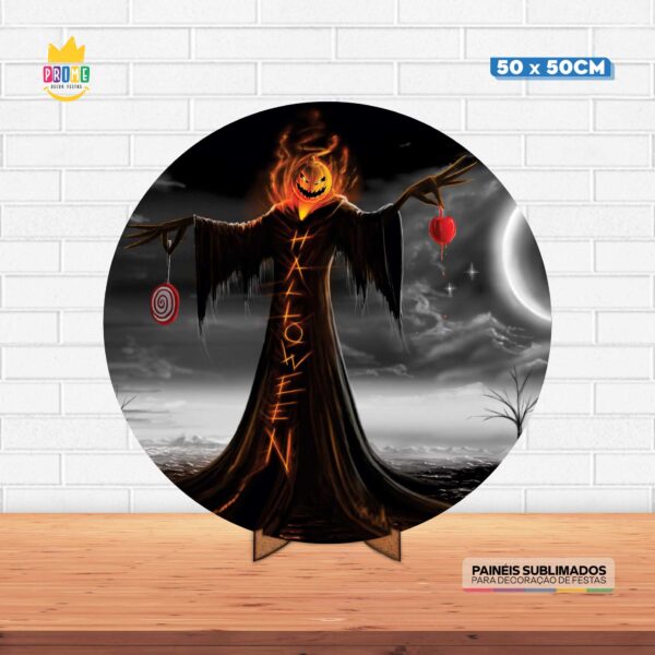 Painel Redondo 3D Halloween Tecido 50cm X 50cm Com Suporte MDF