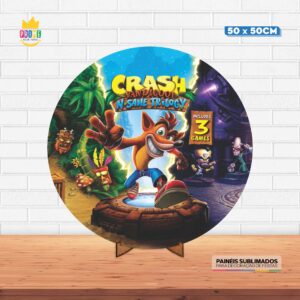 Painel Redondo 3D Crash Badicoot Tecido 50cm X 50cm Com Suporte MDF