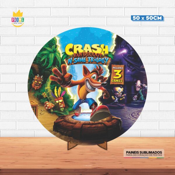 Painel Redondo 3D Crash Badicoot Tecido 50cm X 50cm Com Suporte MDF