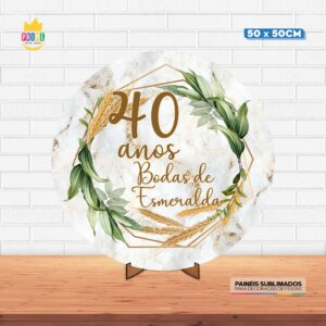 Painel Redondo 3D Bodas de Esmeralda Tecido 50cm X 50cm Com Suporte MDF