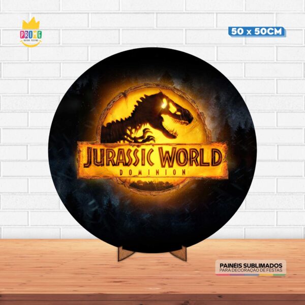 Painel Redondo 3D Jurassic World Tecido 50cm X 50cm Com Suporte MDF
