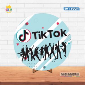 Painel Redondo 3D Tik Tok Tecido 50cm X 50cm Com Suporte MDF