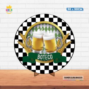 Painel Redondo 3D Boteco  Tecido 50cm X 50cm Com Suporte MDF