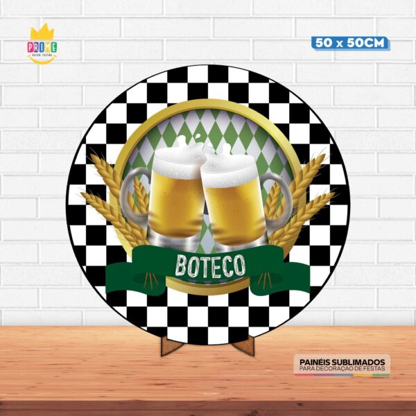 Painel Redondo 3D Boteco  Tecido 50cm X 50cm Com Suporte MDF