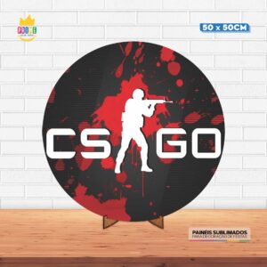 Painel Redondo 3D CSGO Tecido 50cm X 50cm Com Suporte MDF