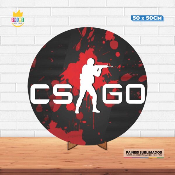 Painel Redondo 3D CSGO Tecido 50cm X 50cm Com Suporte MDF