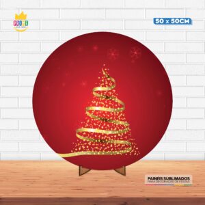Painel Redondo 3D Natal Tecido 50cm X 50cm Com Suporte MDF