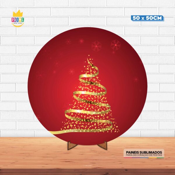 Painel Redondo 3D Natal Tecido 50cm X 50cm Com Suporte MDF