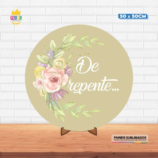 Painel Redondo 3D De Repente Tecido 50cm X 50cm Com Suporte MDF