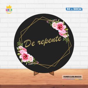 Painel Redondo 3D De Repente Tecido 50cm X 50cm Com Suporte MDF