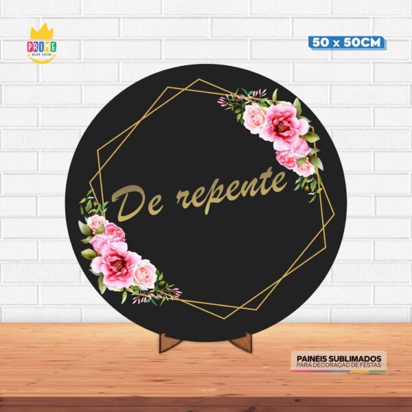 Painel Redondo 3D De Repente Tecido 50cm X 50cm Com Suporte MDF
