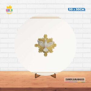 Painel Redondo 3D Batizado Tecido 50cm X 50cm Com Suporte MDF