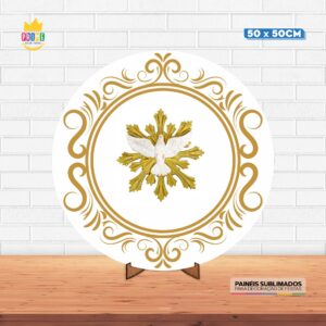 Painel Redondo 3D Batizado Tecido 50cm X 50cm Com Suporte MDF