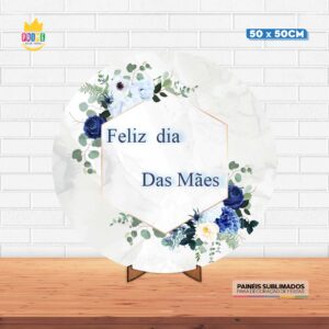 Painel Redondo 3D Dia das Mães Tecido 50cm X 50cm Com Suporte MDF