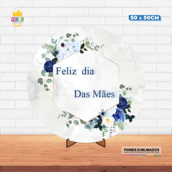Painel Redondo 3D Dia das Mães Tecido 50cm X 50cm Com Suporte MDF