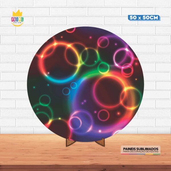 Painel Redondo 3D Neon Tecido 50cm X 50cm Com Suporte MDF