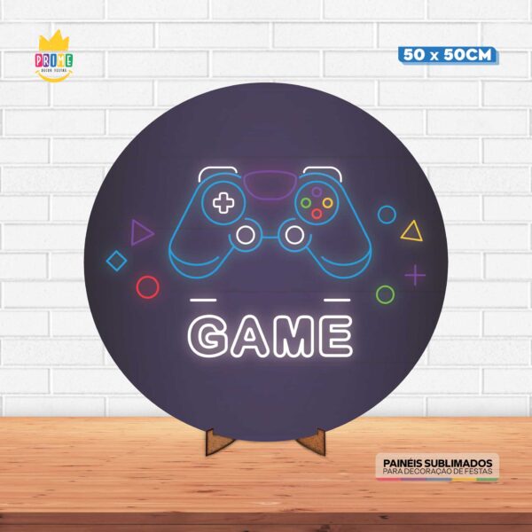 Painel Redondo 3D Game Tecido 50cm X 50cm Com Suporte MDF