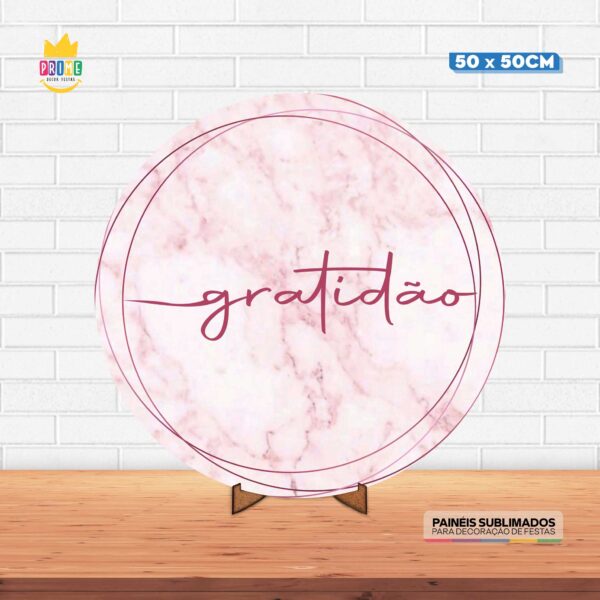 Painel Redondo 3D Gratidão Tecido 50cm X 50cm Com Suporte MDF