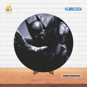 Painel Redondo 3D Batman Tecido 50cm X 50cm Com Suporte MDF