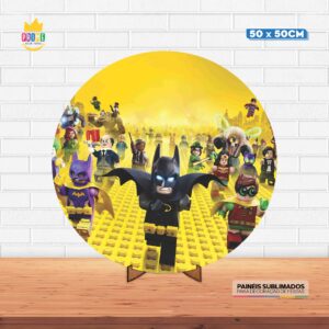 Painel Redondo 3D Batman Lego Tecido 50cm X 50cm Com Suporte MDF