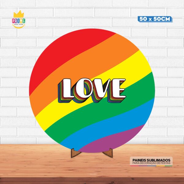 Painel Redondo 3D Lgbt Tecido 50cm X 50cm Com Suporte MDF