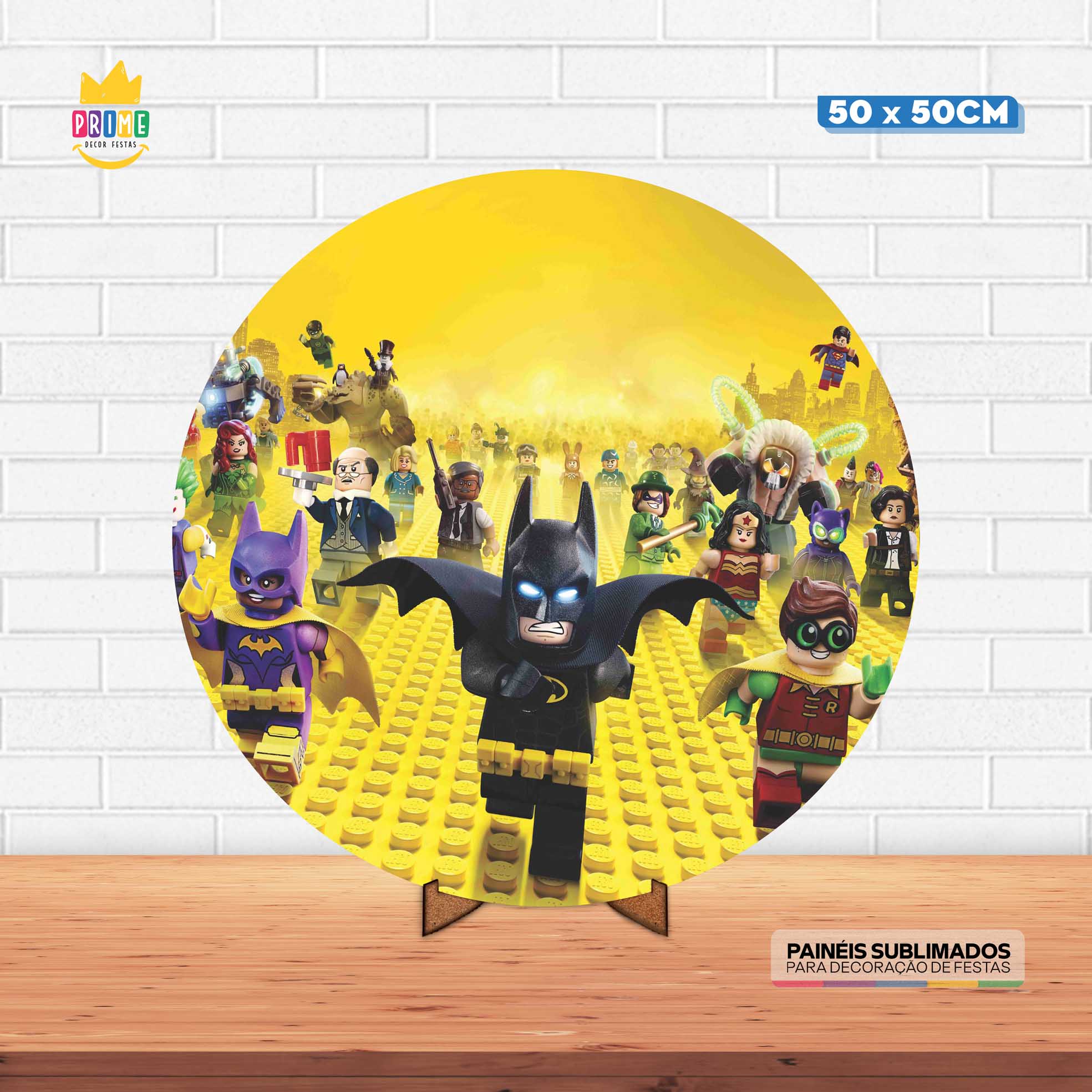 Painel Redondo 3D Batman Lego Tecido 50cm X 50cm Com Suporte MDF
