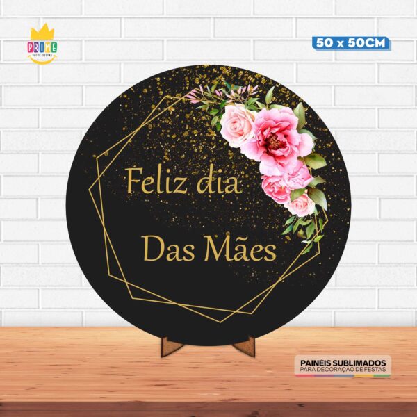 Painel Redondo 3D Dia das Mães Tecido 50cm X 50cm Com Suporte MDF