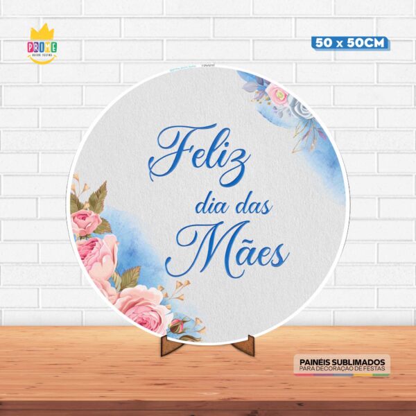 Painel Redondo 3D Dia das Mães Tecido 50cm X 50cm Com Suporte MDF