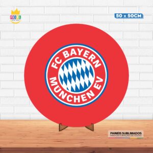 Painel Redondo 3D Bayern Munchen Tecido 50cm X 50cm Com Suporte MDF