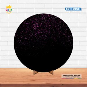 Painel Redondo 3D Glitter Roxo Tecido 50cm X 50cm Com Suporte MDF