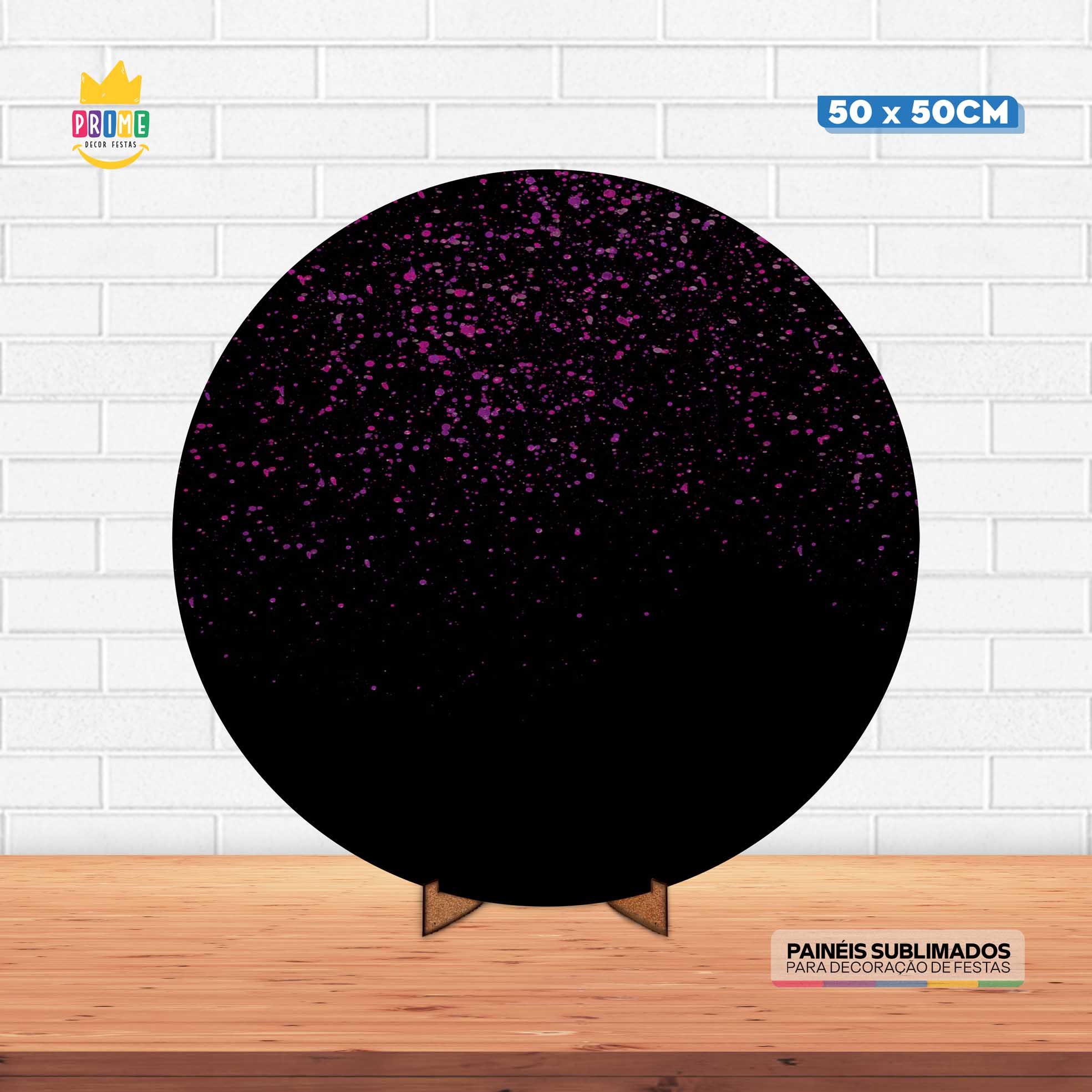 Painel Redondo 3D Glitter Roxo Tecido 50cm X 50cm Com Suporte MDF