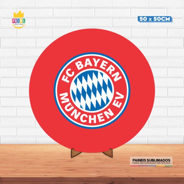 Painel Redondo 3D Bayern Munchen Tecido 50cm X 50cm Com Suporte MDF