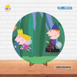 Painel Redondo 3D Ben e Holly Tecido 50cm X 50cm Com Suporte MDF