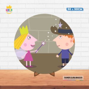 Painel Redondo 3D Ben e Holly Tecido 50cm X 50cm Com Suporte MDF
