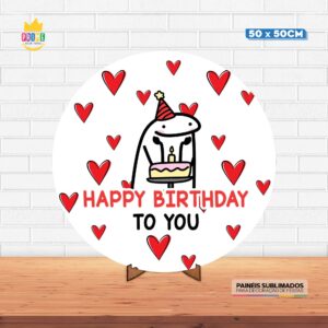 Painel Redondo 3D Bento Cake Birthday  Tecido 50cm X 50cm Com Suporte MDF