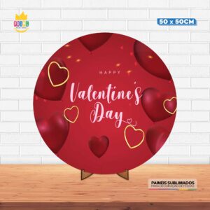 Painel Redondo 3D Dia dos Namorados Tecido 50cm X 50cm Com Suporte MDF